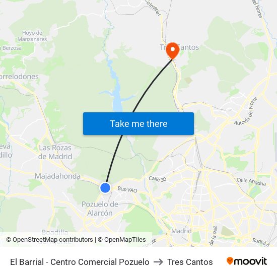 El Barrial - Centro Comercial Pozuelo to Tres Cantos map