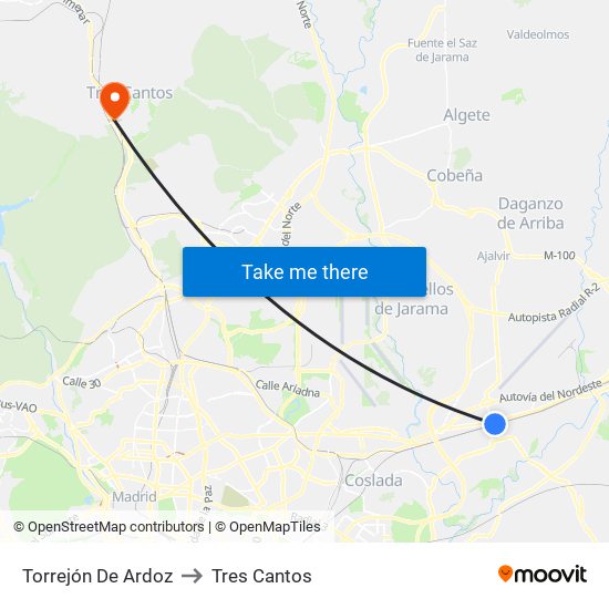 Torrejón De Ardoz to Tres Cantos map