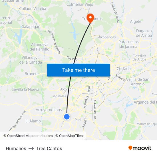 Humanes to Tres Cantos map