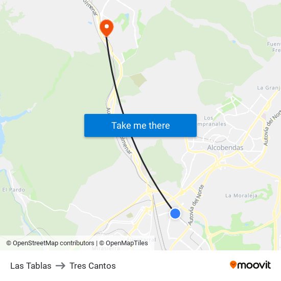 Las Tablas to Tres Cantos map