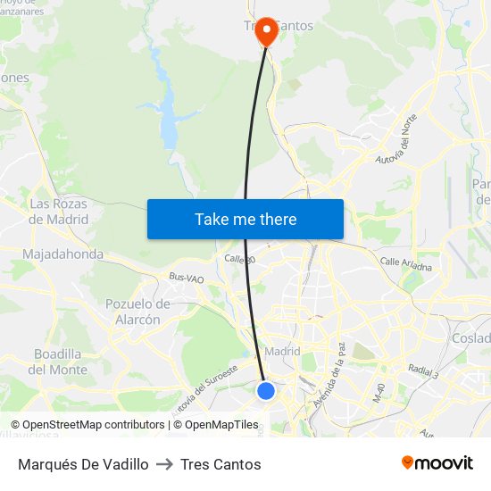 Marqués De Vadillo to Tres Cantos map
