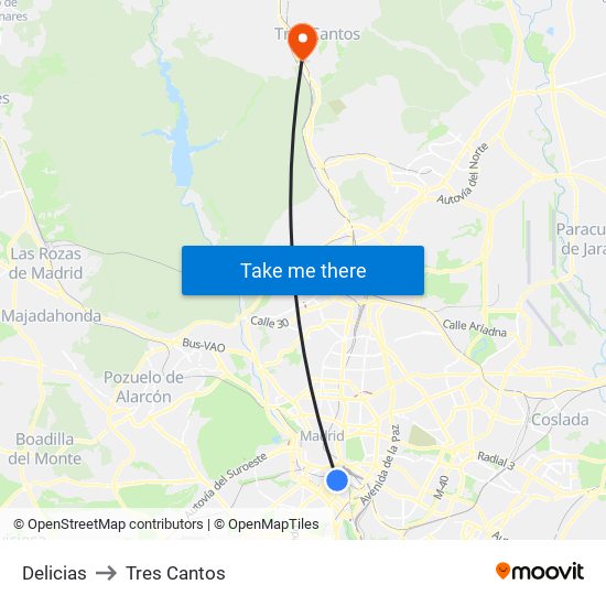 Delicias to Tres Cantos map