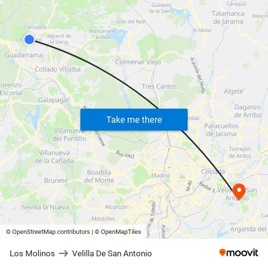 Los Molinos to Velilla De San Antonio map