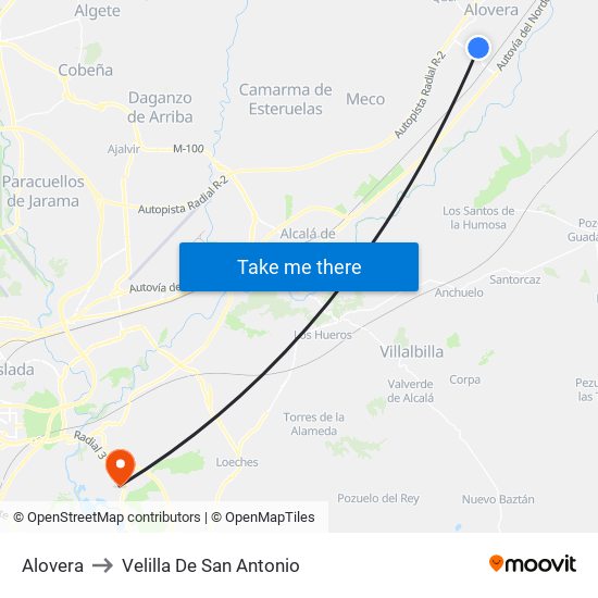 Alovera to Velilla De San Antonio map