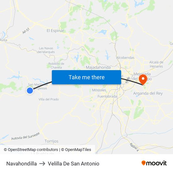 Navahondilla to Velilla De San Antonio map