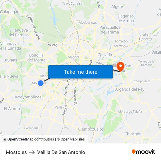 Móstoles to Velilla De San Antonio map