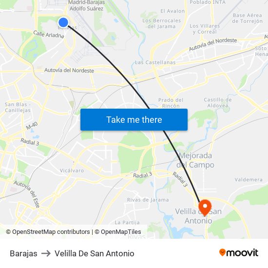 Barajas to Velilla De San Antonio map