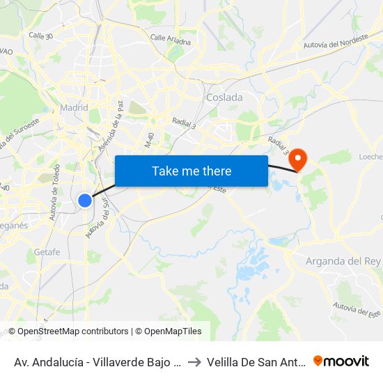 Av. Andalucía - Villaverde Bajo Cruce to Velilla De San Antonio map