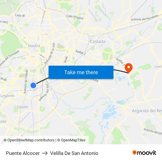 Puente Alcocer to Velilla De San Antonio map