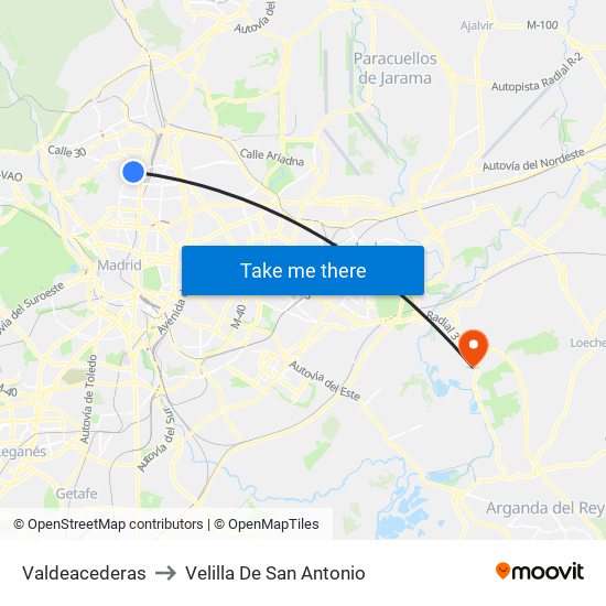 Valdeacederas to Velilla De San Antonio map