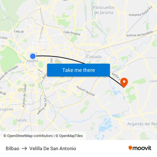 Bilbao to Velilla De San Antonio map