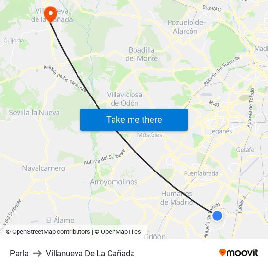 Parla to Villanueva De La Cañada map
