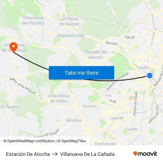 Estación De Atocha to Villanueva De La Cañada map