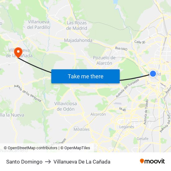 Santo Domingo to Villanueva De La Cañada map