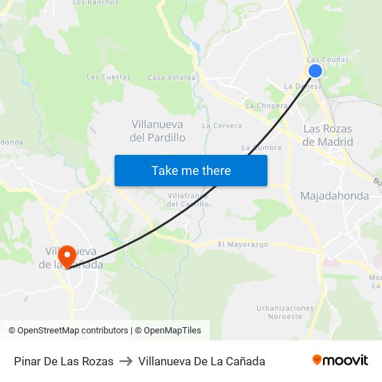 Pinar De Las Rozas to Villanueva De La Cañada map