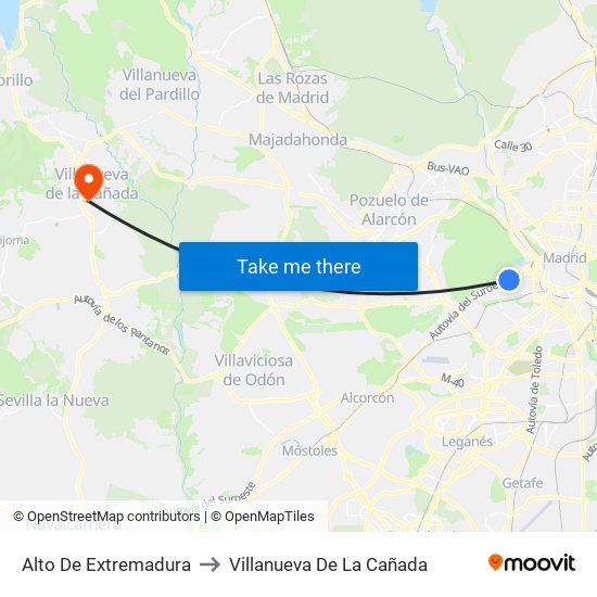 Alto De Extremadura to Villanueva De La Cañada map