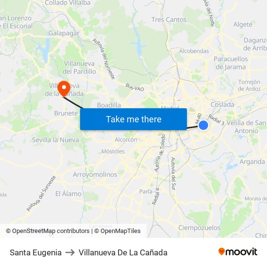 Santa Eugenia to Villanueva De La Cañada map