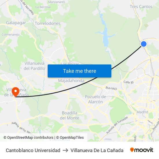 Cantoblanco Universidad to Villanueva De La Cañada map