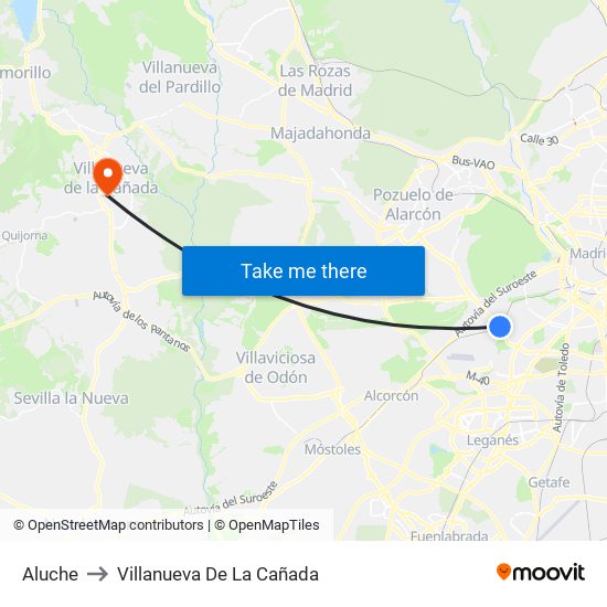 Aluche to Villanueva De La Cañada map
