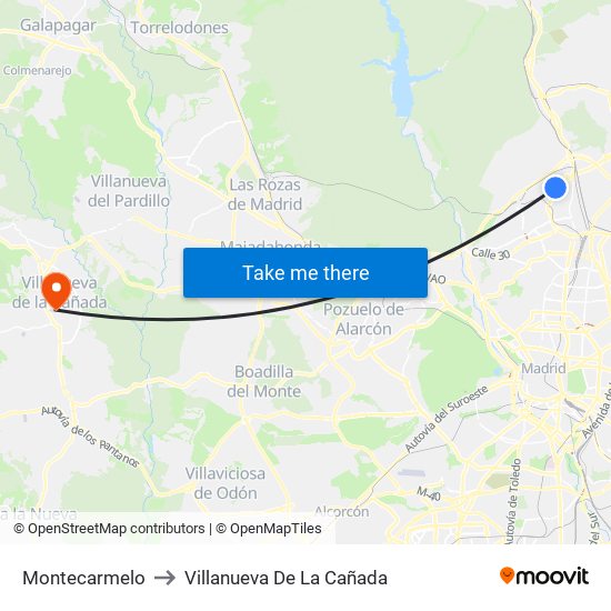 Montecarmelo to Villanueva De La Cañada map