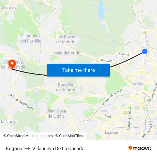 Begoña to Villanueva De La Cañada map