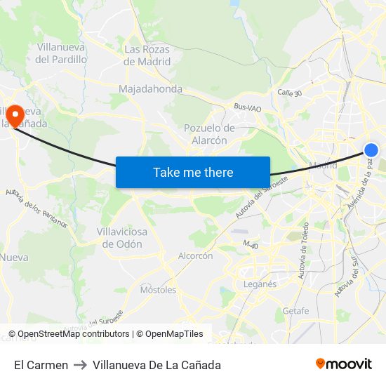 El Carmen to Villanueva De La Cañada map