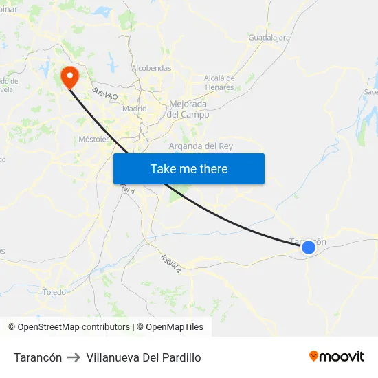 Tarancón to Villanueva Del Pardillo map
