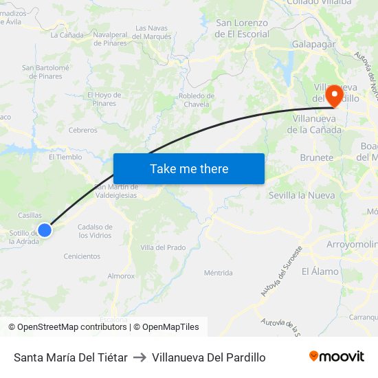 Santa María Del Tiétar to Villanueva Del Pardillo map