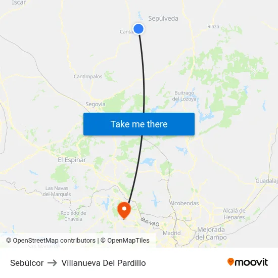 Sebúlcor to Villanueva Del Pardillo map