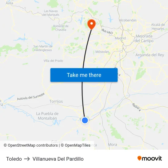 Toledo to Villanueva Del Pardillo map