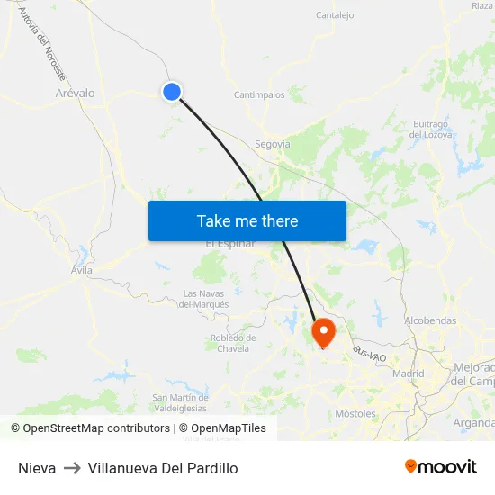 Nieva to Villanueva Del Pardillo map