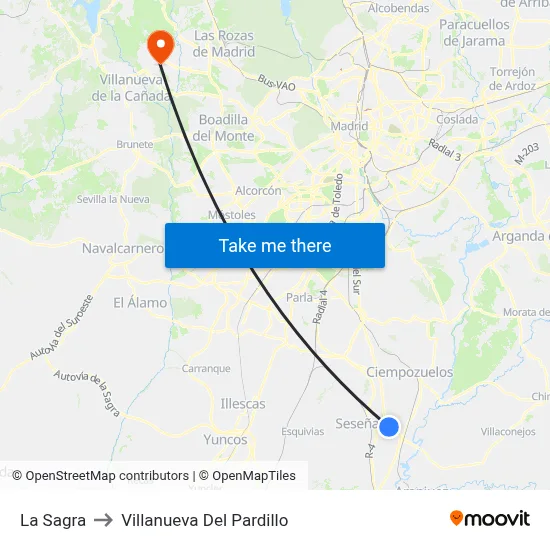 La Sagra to Villanueva Del Pardillo map