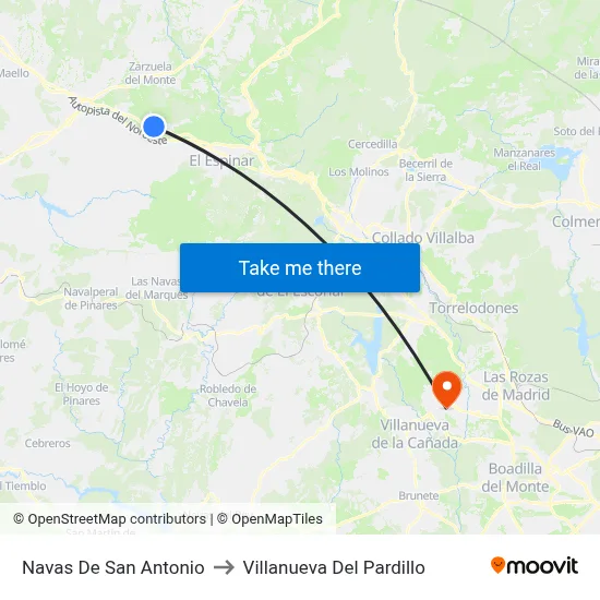 Navas De San Antonio to Villanueva Del Pardillo map