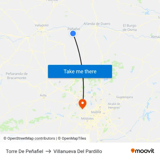 Torre De Peñafiel to Villanueva Del Pardillo map