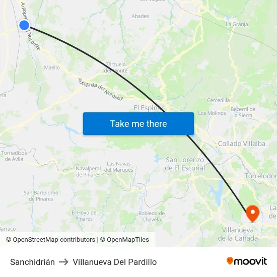 Sanchidrián to Villanueva Del Pardillo map
