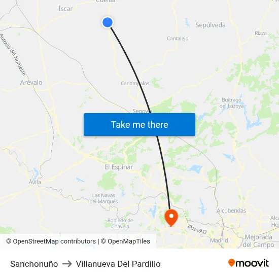 Sanchonuño to Villanueva Del Pardillo map