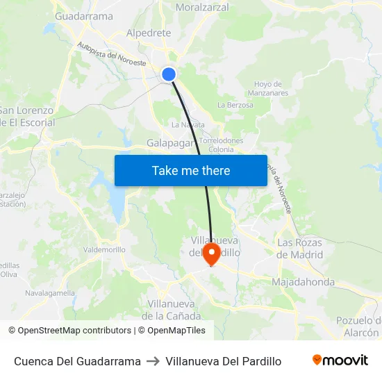 Cuenca Del Guadarrama to Villanueva Del Pardillo map
