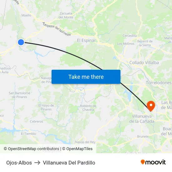 Ojos-Albos to Villanueva Del Pardillo map