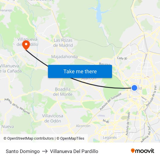 Santo Domingo to Villanueva Del Pardillo map