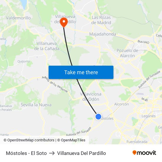 Móstoles - El Soto to Villanueva Del Pardillo map