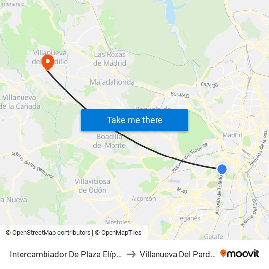 Intercambiador De Plaza Elíptica to Villanueva Del Pardillo map