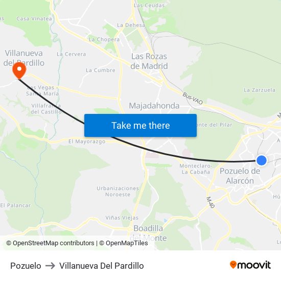 Pozuelo to Villanueva Del Pardillo map