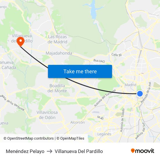 Menéndez Pelayo to Villanueva Del Pardillo map