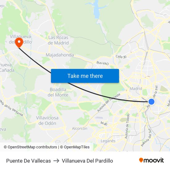 Puente De Vallecas to Villanueva Del Pardillo map