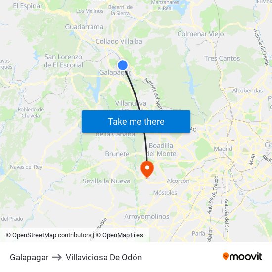 Galapagar to Villaviciosa De Odón map