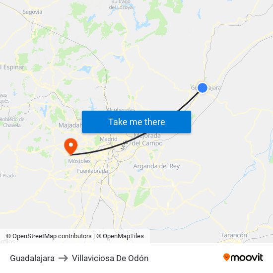 Guadalajara to Villaviciosa De Odón map