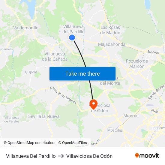 Villanueva Del Pardillo to Villaviciosa De Odón map