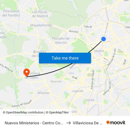 Nuevos Ministerios - Centro Comercial to Villaviciosa De Odón map
