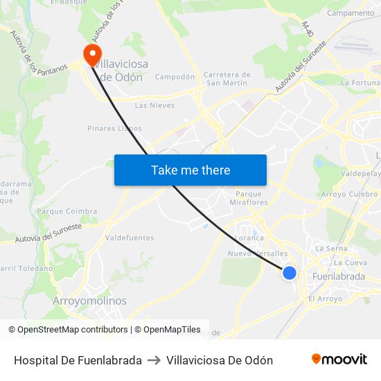 Hospital De Fuenlabrada to Villaviciosa De Odón map