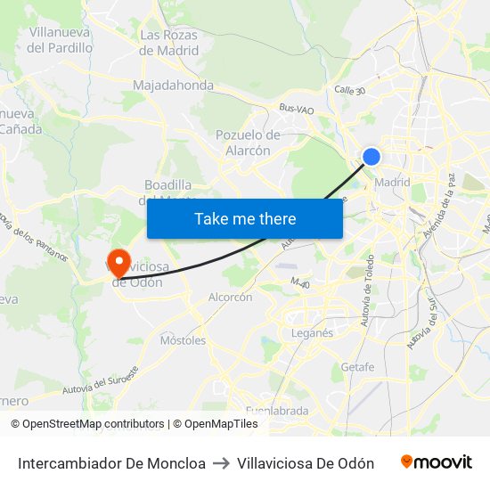 Intercambiador De Moncloa to Villaviciosa De Odón map